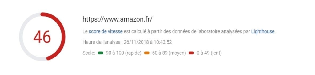 Score PageSpeed Insights du site e-commerce Amazon.fr
